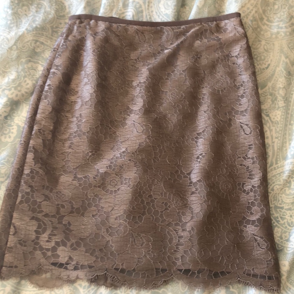 Champagne/bronze lace Jcrew pencil skirt